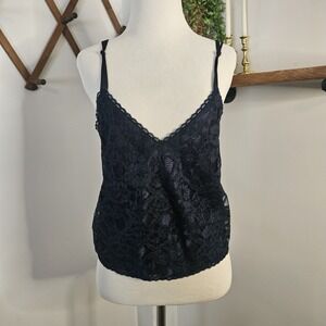 Vintage Victoria's Secret Gold Label Blue Lace Satin Camisole Tank Top Large 90s